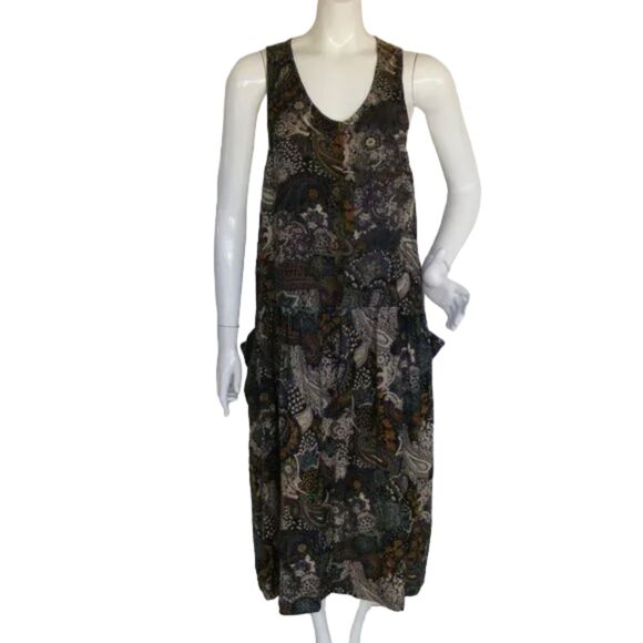 BOOM Dress, L, Vintage 80s, Paisley Jumper, Patch pockets, Midi length, Darker - Picture 1 of 11
